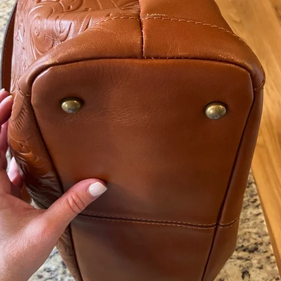 Patricia Nash Embossed Leather Large Tote Brown Tooled Floral Suede Shoulder Bag - Picture 14 of 17